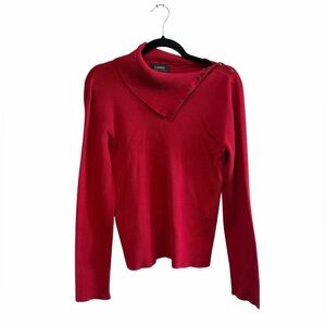 Lauren Ralph Lauren Red Button-Accent Ribbed Sweater